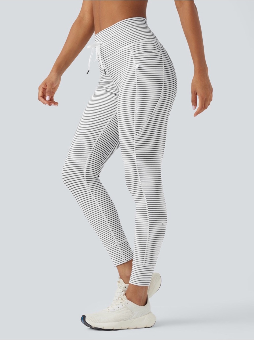 Halara High-Waist Striped Performance Leggings - White/Black